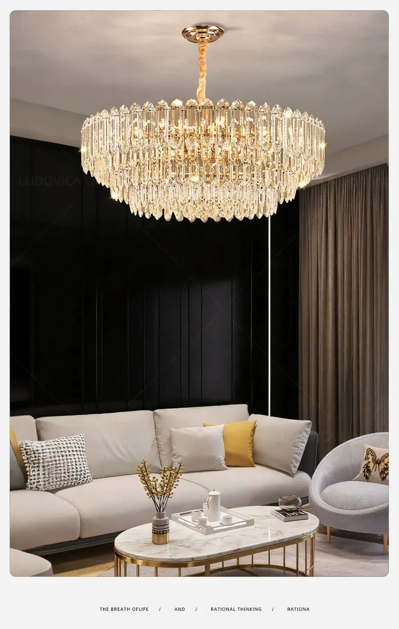 Modern LED Ceiling Hanging Lamp for Living Room Designer Luxury Circular Dining Table Pendant Lighting Crystal High Chandelier luxecrown.co.uk