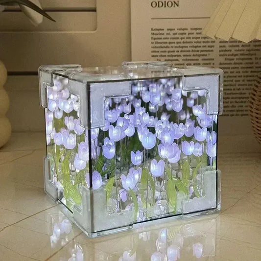 NEW Creative Diy Tulip Flower Sea Cube Three-Dimensional Small Night Lamp Material Package for Girlfriend Couple Girlfriend Gift Streetsharks