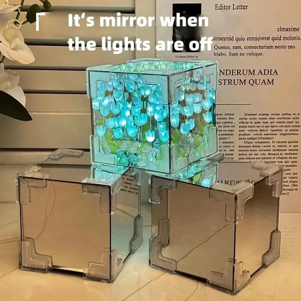NEW Creative Diy Tulip Flower Sea Cube Three-Dimensional Small Night Lamp Material Package for Girlfriend Couple Girlfriend Gift Streetsharks