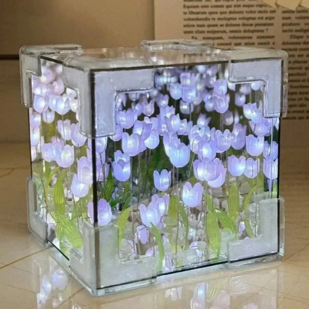 NEW Creative Diy Tulip Flower Sea Cube Three-Dimensional Small Night Lamp Material Package for Girlfriend Couple Girlfriend Gift Streetsharks