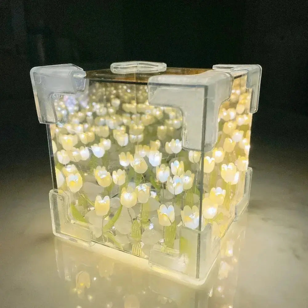 NEW Creative Diy Tulip Flower Sea Cube Three-Dimensional Small Night Lamp Material Package for Girlfriend Couple Girlfriend Gift Streetsharks