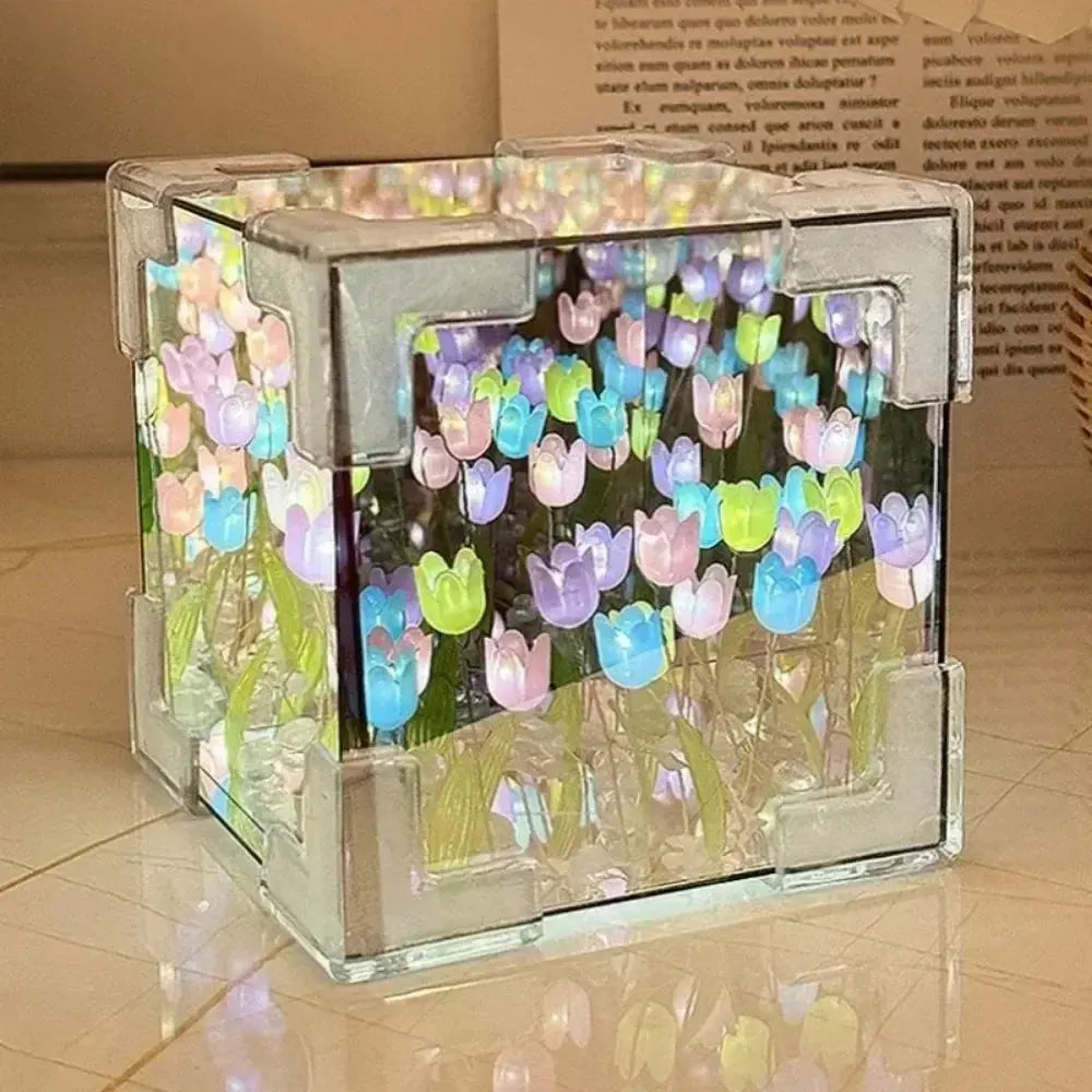 NEW Creative Diy Tulip Flower Sea Cube Three-Dimensional Small Night Lamp Material Package for Girlfriend Couple Girlfriend Gift Streetsharks