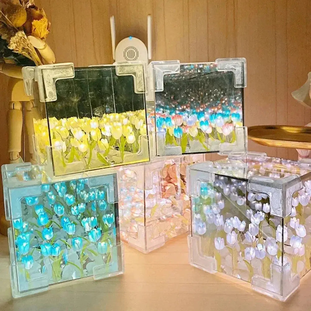 NEW Creative Diy Tulip Flower Sea Cube Three-Dimensional Small Night Lamp Material Package for Girlfriend Couple Girlfriend Gift Streetsharks