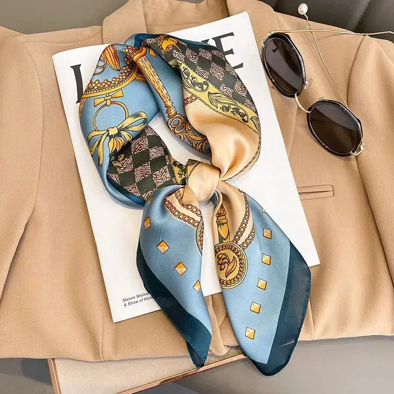 Neckerchief Female Luxury Square Scarf for Women Silk Feeling Shawl Satin Hijab Fashion Wraps Hair Bands Ribbon Headband Bandann luxecrown.co.uk
