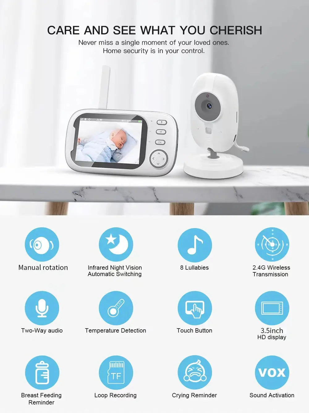 New 3.5 inch Wireless Video Baby Monitor Night Vision Temperature Monitoring 2 Way Audio Talk Baby Nanny Security Camera Streetsharks