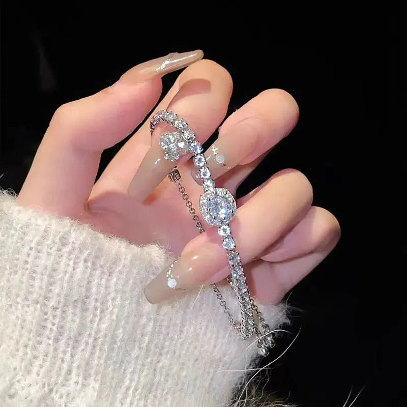 New 925 Sterling Silver Luxury Bracelet Elegant Shiny Zircon Fine Jewelry For Women Engagement Wedding Glamour Jewelry Wholesale Streetsharks