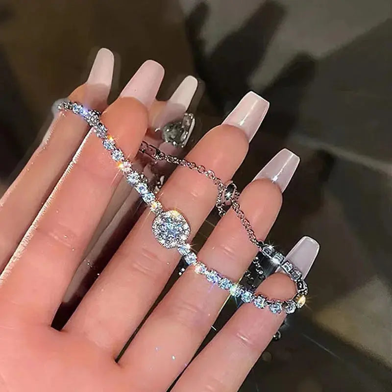 New 925 Sterling Silver Luxury Bracelet Elegant Shiny Zircon Fine Jewelry For Women Engagement Wedding Glamour Jewelry Wholesale Streetsharks