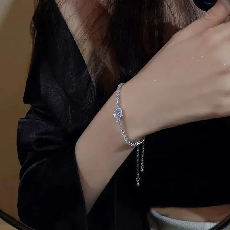 New 925 Sterling Silver Luxury Bracelet Elegant Shiny Zircon Fine Jewelry For Women Engagement Wedding Glamour Jewelry Wholesale Streetsharks