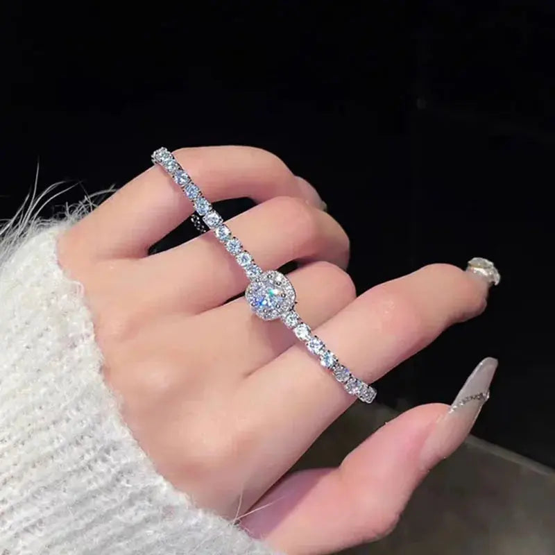 New 925 Sterling Silver Luxury Bracelet Elegant Shiny Zircon Fine Jewelry For Women Engagement Wedding Glamour Jewelry Wholesale Streetsharks