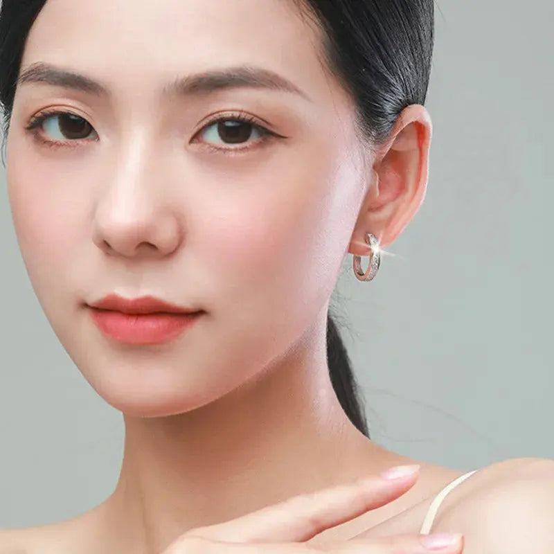 New 925 Sterling Silver Shining Zircon Earrings Women's Circle Round Earrings Fashionable and Elegant Jewelry Birthday Gift Streetsharks