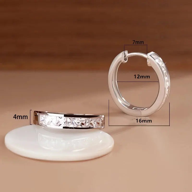 New 925 Sterling Silver Shining Zircon Earrings Women's Circle Round Earrings Fashionable and Elegant Jewelry Birthday Gift Streetsharks