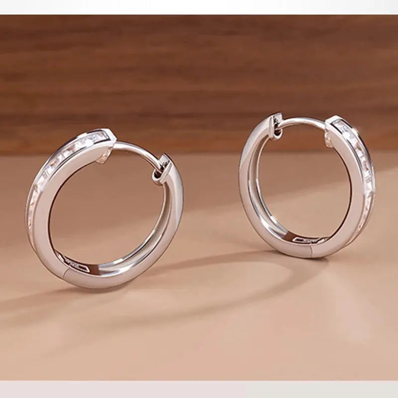 New 925 Sterling Silver Shining Zircon Earrings Women's Circle Round Earrings Fashionable and Elegant Jewelry Birthday Gift Streetsharks