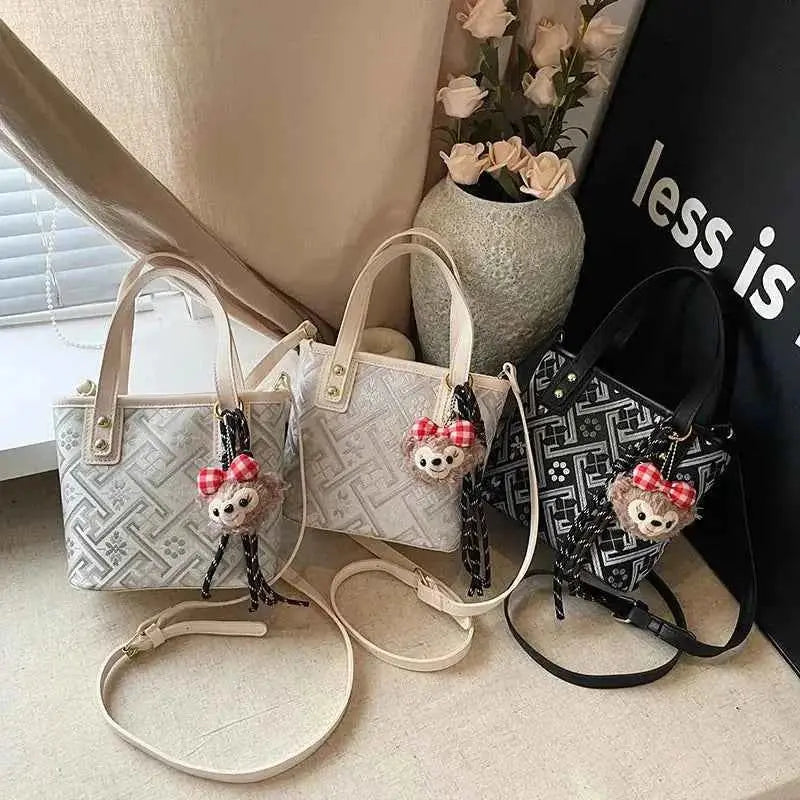 New Ethnic Style Wanji Pattern Bucket Bag Casual Crossbody Lightweight Luxury Urban Simple PU Leather Fashion Handbag