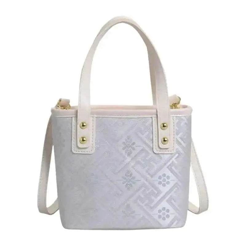 New Ethnic Style Wanji Pattern Bucket Bag Casual Crossbody Lightweight Luxury Urban Simple PU Leather Fashion Handbag