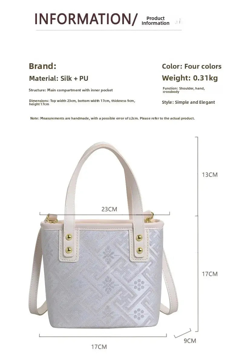 New Ethnic Style Wanji Pattern Bucket Bag Casual Crossbody Lightweight Luxury Urban Simple PU Leather Fashion Handbag luxecrown.co.uk