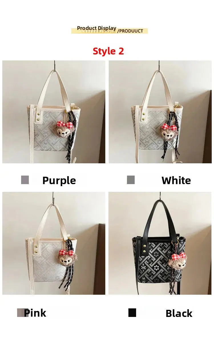 New Ethnic Style Wanji Pattern Bucket Bag Casual Crossbody Lightweight Luxury Urban Simple PU Leather Fashion Handbag luxecrown.co.uk