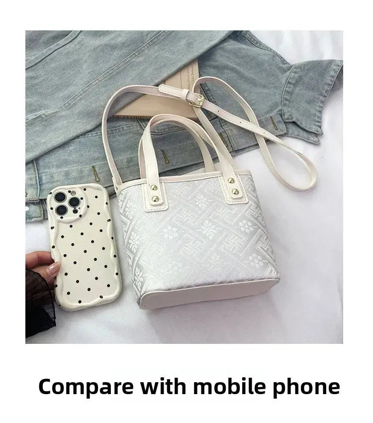 New Ethnic Style Wanji Pattern Bucket Bag Casual Crossbody Lightweight Luxury Urban Simple PU Leather Fashion Handbag luxecrown.co.uk