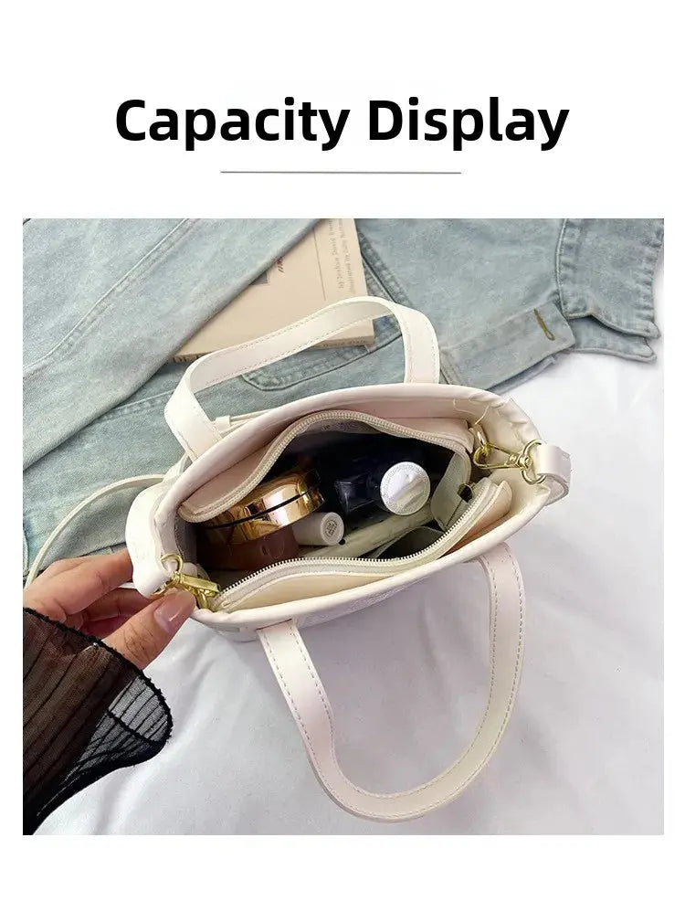 New Ethnic Style Wanji Pattern Bucket Bag Casual Crossbody Lightweight Luxury Urban Simple PU Leather Fashion Handbag luxecrown.co.uk