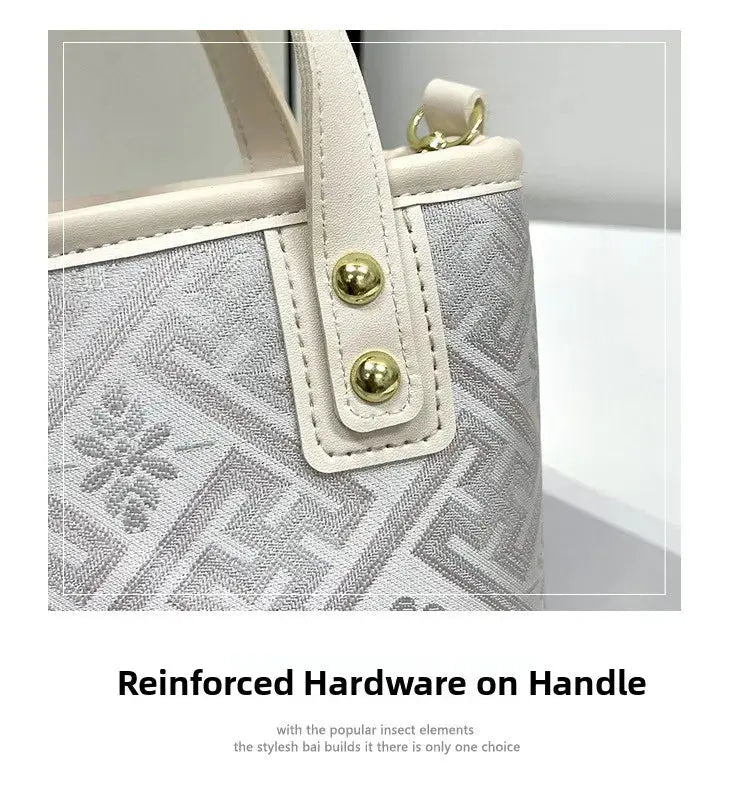 New Ethnic Style Wanji Pattern Bucket Bag Casual Crossbody Lightweight Luxury Urban Simple PU Leather Fashion Handbag luxecrown.co.uk