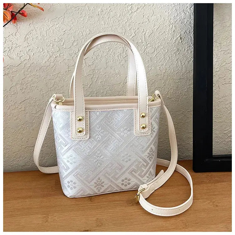 New Ethnic Style Wanji Pattern Bucket Bag Casual Crossbody Lightweight Luxury Urban Simple PU Leather Fashion Handbag luxecrown.co.uk