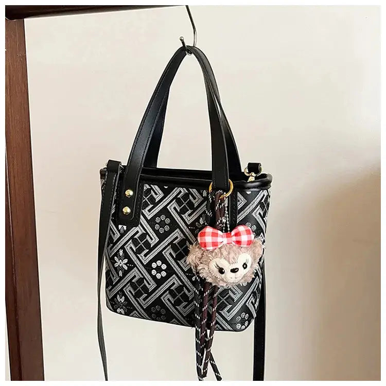 New Ethnic Style Wanji Pattern Bucket Bag Casual Crossbody Lightweight Luxury Urban Simple PU Leather Fashion Handbag luxecrown.co.uk