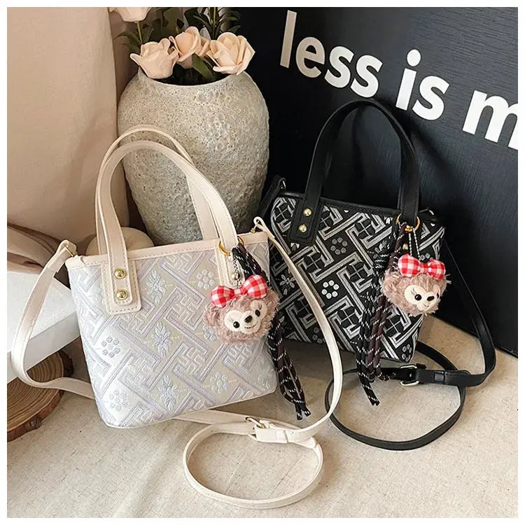 New Ethnic Style Wanji Pattern Bucket Bag Casual Crossbody Lightweight Luxury Urban Simple PU Leather Fashion Handbag luxecrown.co.uk