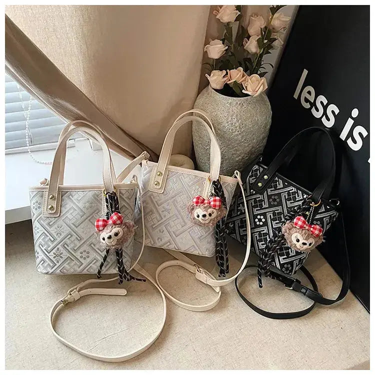 New Ethnic Style Wanji Pattern Bucket Bag Casual Crossbody Lightweight Luxury Urban Simple PU Leather Fashion Handbag luxecrown.co.uk