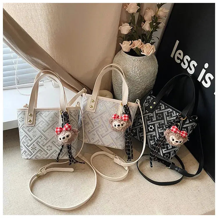 New Ethnic Style Wanji Pattern Bucket Bag Casual Crossbody Lightweight Luxury Urban Simple PU Leather Fashion Handbag luxecrown.co.uk