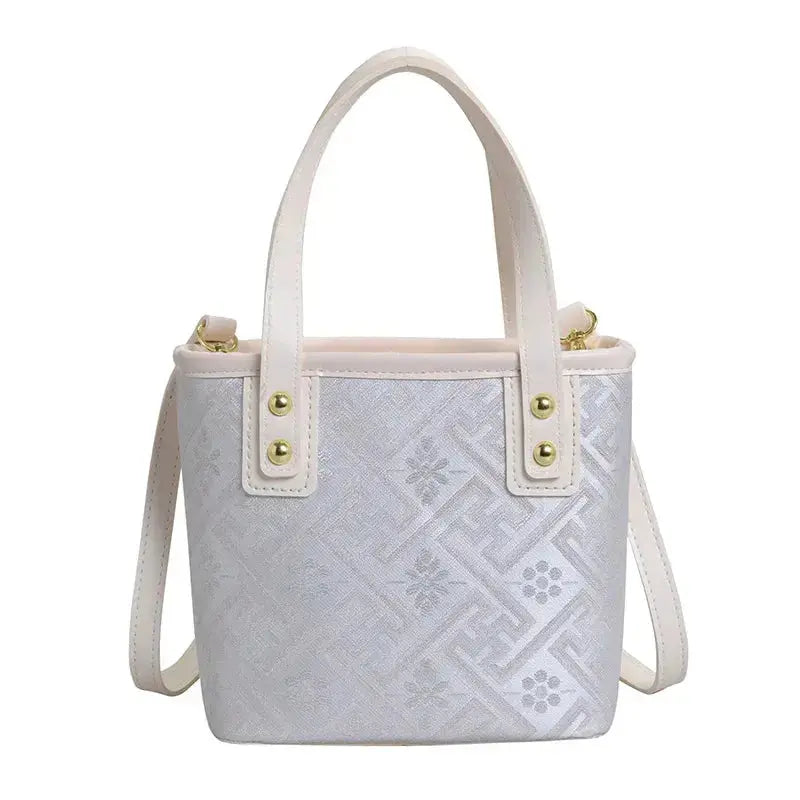 New Ethnic Style Wanji Pattern Bucket Bag Casual Crossbody Lightweight Luxury Urban Simple PU Leather Fashion Handbag luxecrown.co.uk