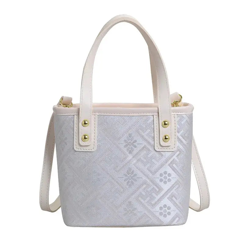 New Ethnic Style Wanji Pattern Bucket Bag Casual Crossbody Lightweight Luxury Urban Simple PU Leather Fashion Handbag luxecrown.co.uk
