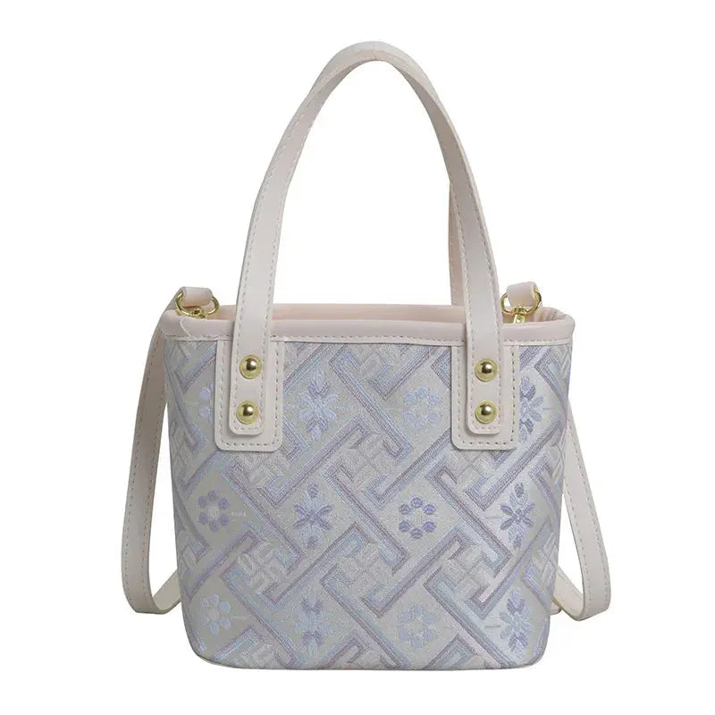 New Ethnic Style Wanji Pattern Bucket Bag Casual Crossbody Lightweight Luxury Urban Simple PU Leather Fashion Handbag luxecrown.co.uk