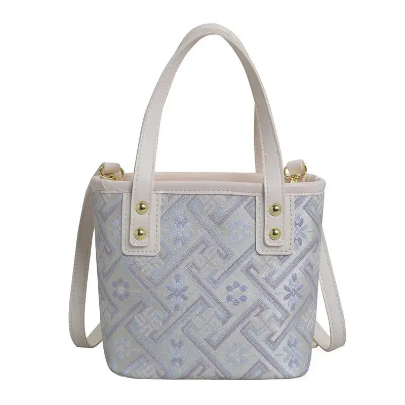 New Ethnic Style Wanji Pattern Bucket Bag Casual Crossbody Lightweight Luxury Urban Simple PU Leather Fashion Handbag luxecrown.co.uk