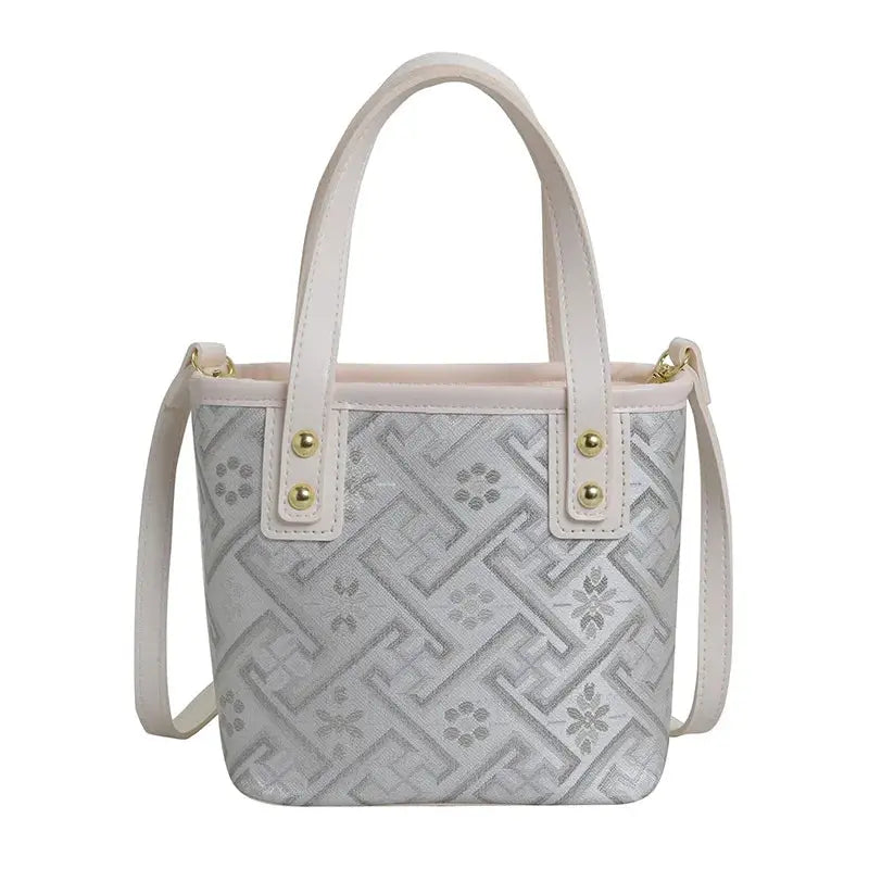 New Ethnic Style Wanji Pattern Bucket Bag Casual Crossbody Lightweight Luxury Urban Simple PU Leather Fashion Handbag luxecrown.co.uk