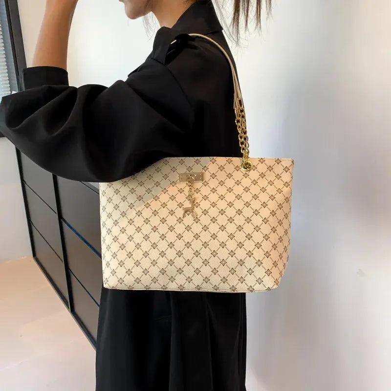 New Presbyopia Handbag Texture Soft Leather Large Capacity Tote Women Bag With Hanging Accessories Shoulder Bag luxecrown.co.uk