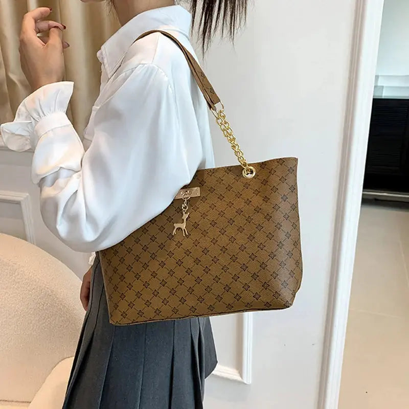 New Presbyopia Handbag Texture Soft Leather Large Capacity Tote Women Bag With Hanging Accessories Shoulder Bag luxecrown.co.uk