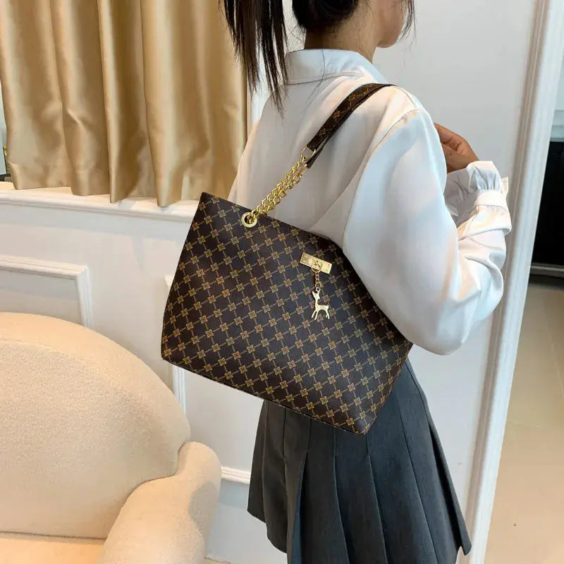 New Presbyopia Handbag Texture Soft Leather Large Capacity Tote Women Bag With Hanging Accessories Shoulder Bag luxecrown.co.uk
