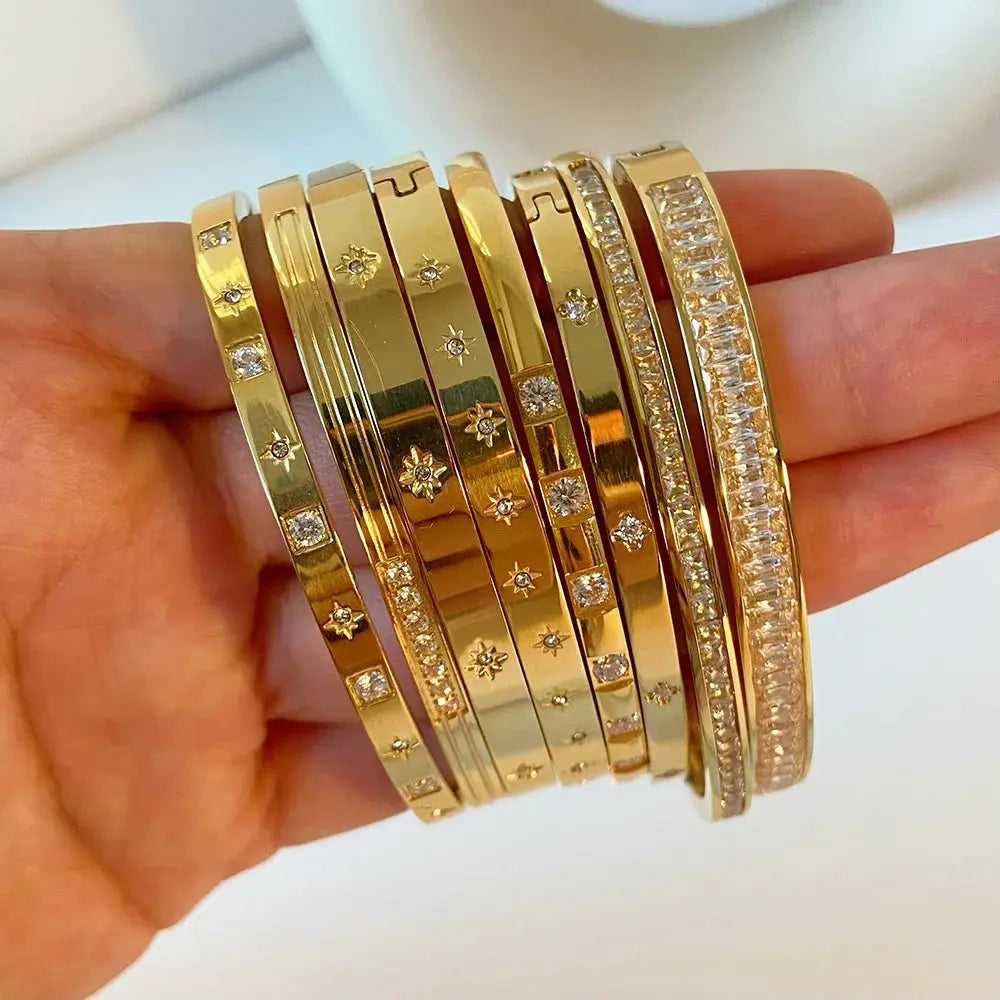 New Waterproof Cubic Zirconia Bangles Stainless Steel Bracelets Tarnish Free  Jewelry for Women Factory Wholesales Customize Streetsharks