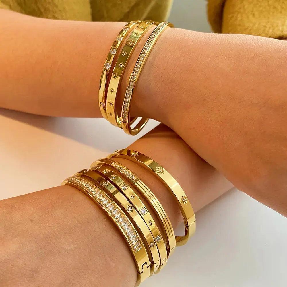 New Waterproof Cubic Zirconia Bangles Stainless Steel Bracelets Tarnish Free  Jewelry for Women Factory Wholesales Customize Streetsharks