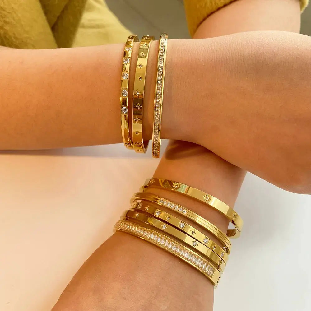 New Waterproof Cubic Zirconia Bangles Stainless Steel Bracelets Tarnish Free  Jewelry for Women Factory Wholesales Customize Streetsharks