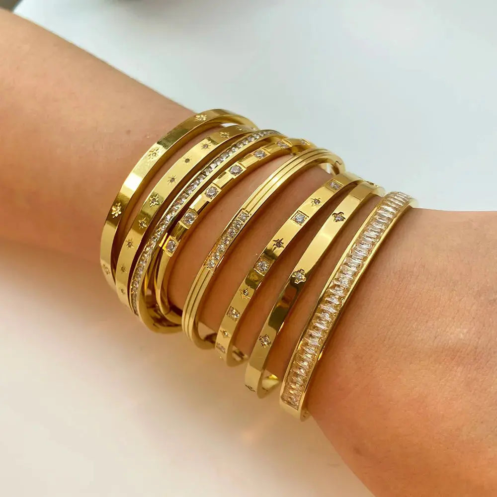 New Waterproof Cubic Zirconia Bangles Stainless Steel Bracelets Tarnish Free  Jewelry for Women Factory Wholesales Customize Streetsharks