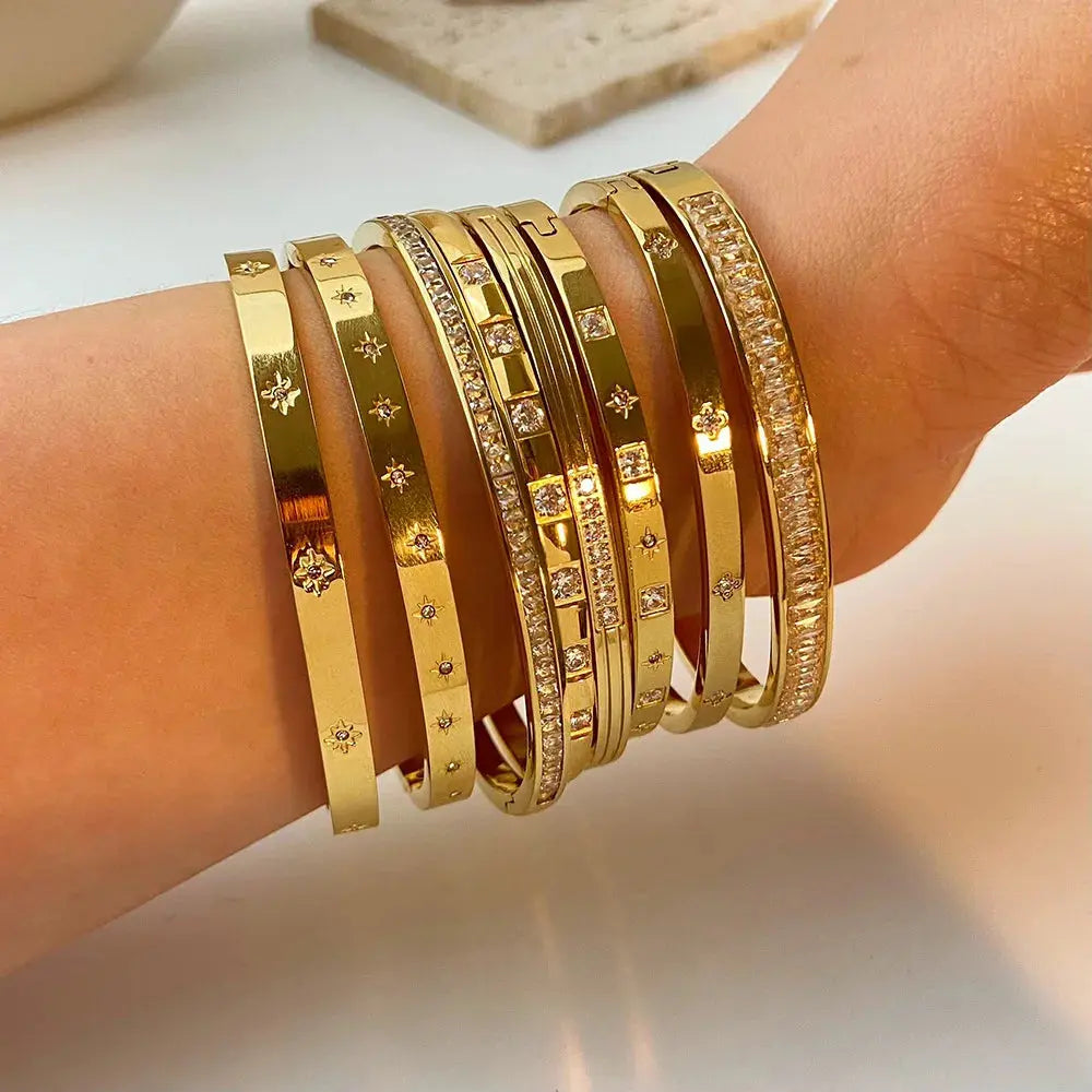New Waterproof Cubic Zirconia Bangles Stainless Steel Bracelets Tarnish Free  Jewelry for Women Factory Wholesales Customize Streetsharks