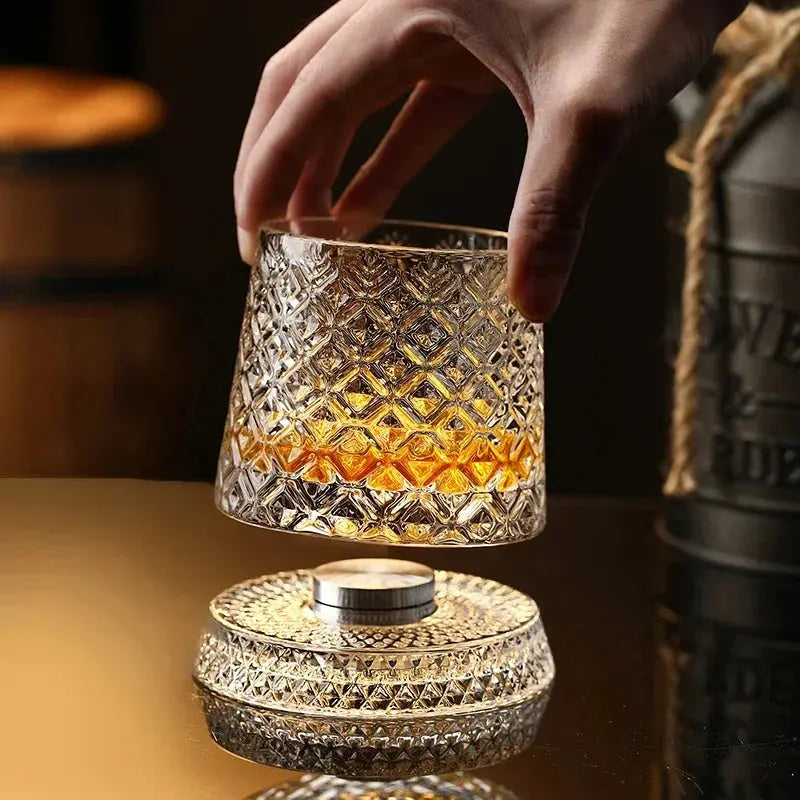 New Whiskey Glasses Rotating Whisky Glass with Glass Base 360 Rotate Degrees Crystal Rum Glass for Cocktail Party Drinking luxecrown.co.uk