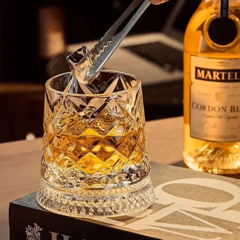 New Whiskey Glasses Rotating Whisky Glass with Glass Base 360 Rotate Degrees Crystal Rum Glass for Cocktail Party Drinking luxecrown.co.uk