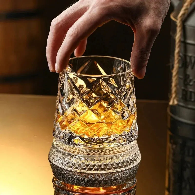 New Whiskey Glasses Rotating Whisky Glass with Glass Base 360 Rotate Degrees Crystal Rum Glass for Cocktail Party Drinking luxecrown.co.uk