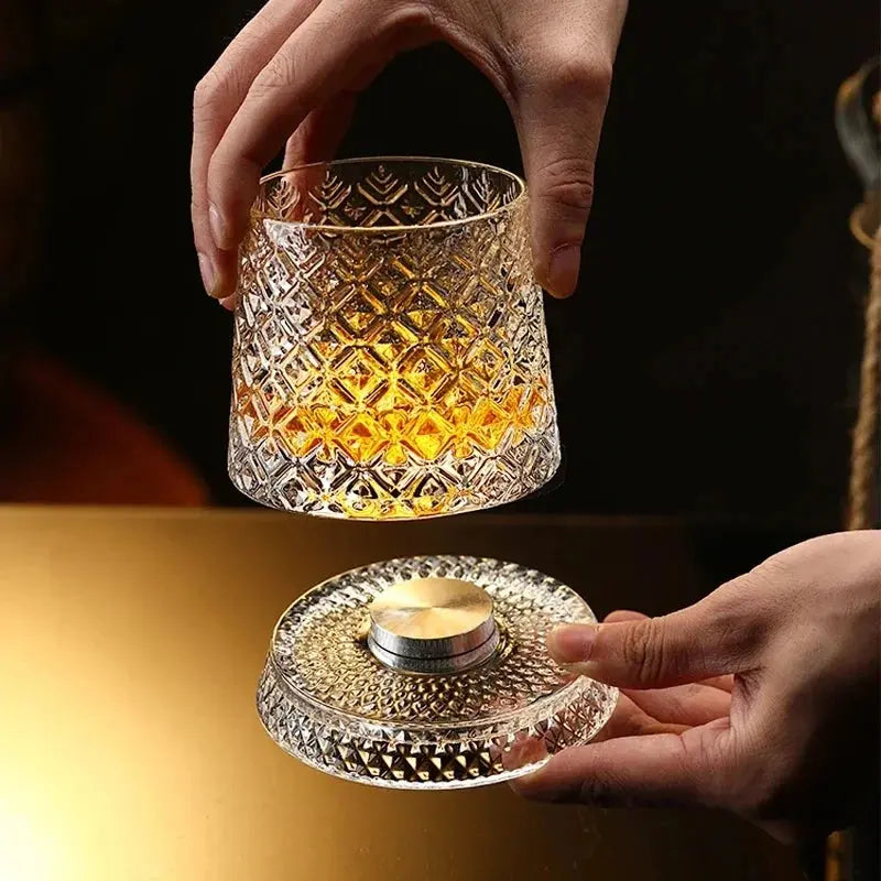 New Whiskey Glasses Rotating Whisky Glass with Glass Base 360 Rotate Degrees Crystal Rum Glass for Cocktail Party Drinking luxecrown.co.uk