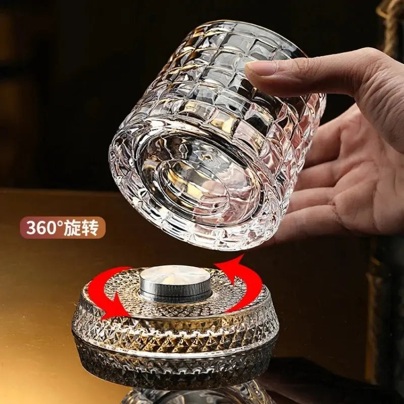 New Whiskey Glasses Rotating Whisky Glass with Glass Base 360 Rotate Degrees Crystal Rum Glass for Cocktail Party Drinking luxecrown.co.uk
