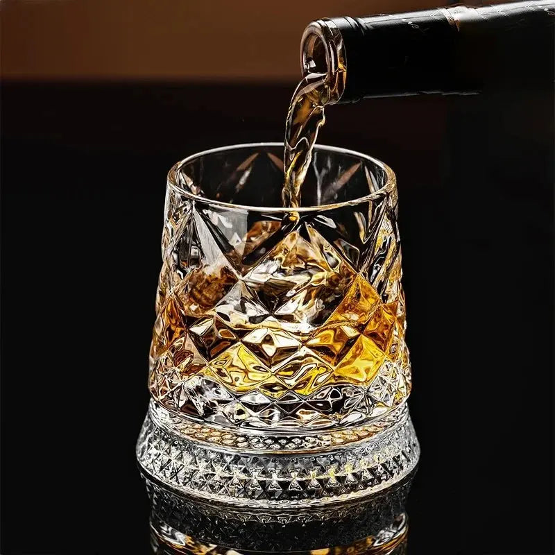 New Whiskey Glasses Rotating Whisky Glass with Glass Base 360 Rotate Degrees Crystal Rum Glass for Cocktail Party Drinking luxecrown.co.uk