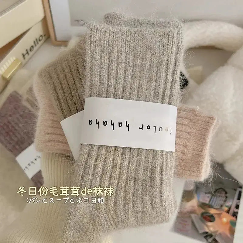 New Winter Socks Women Cashmere Wool Thicken Warm Women Socks Sox Japanese Fashion Harajuku Solid Color Thermal Long Socks luxecrown.co.uk