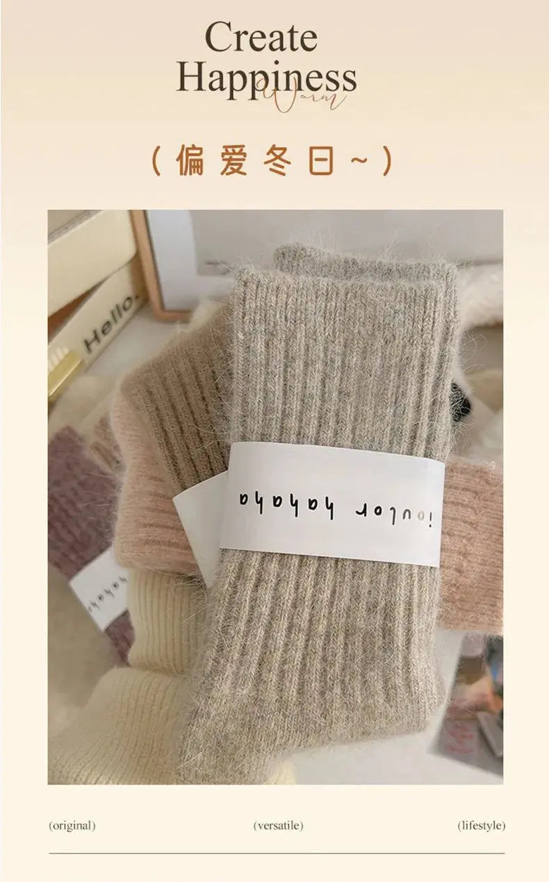 New Winter Socks Women Cashmere Wool Thicken Warm Women Socks Sox Japanese Fashion Harajuku Solid Color Thermal Long Socks luxecrown.co.uk