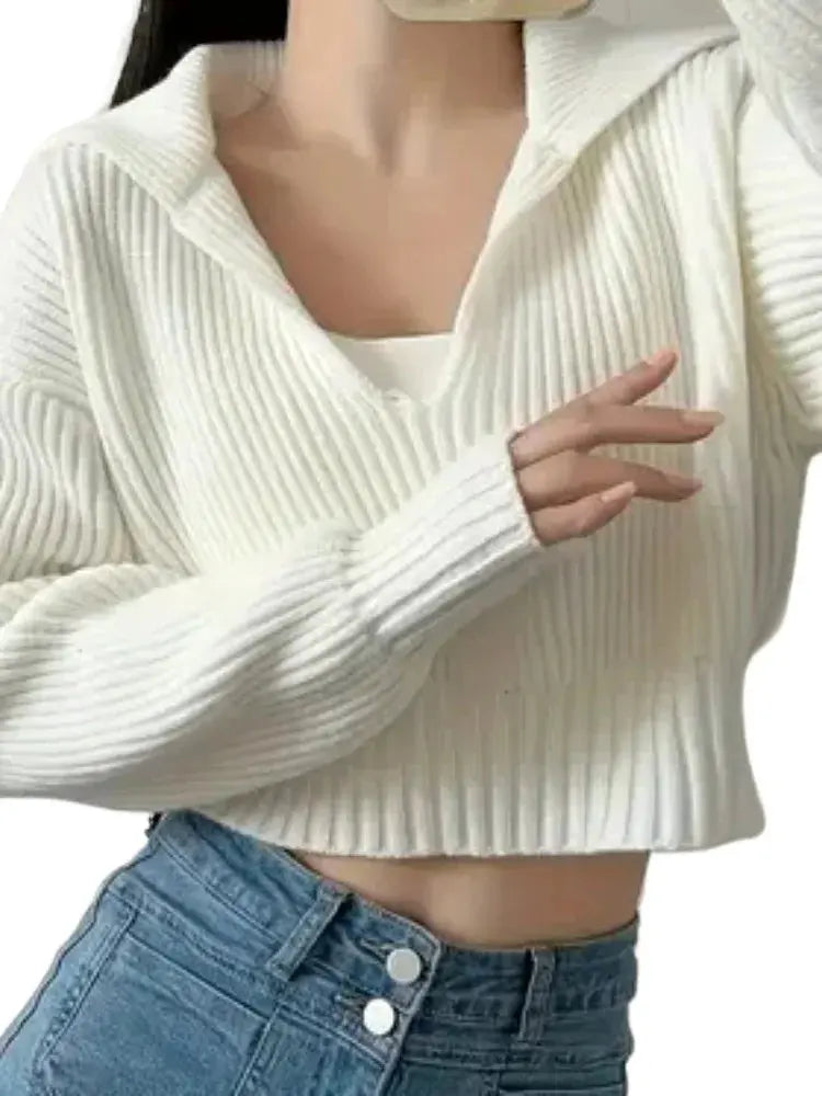 New Winter Women'S Cozy V-Neck Short Sleeve Pullover Soft Ribbed Texture Basic Long Sleeve Solid Knit Sweater Casual Womenswear luxecrown.co.uk